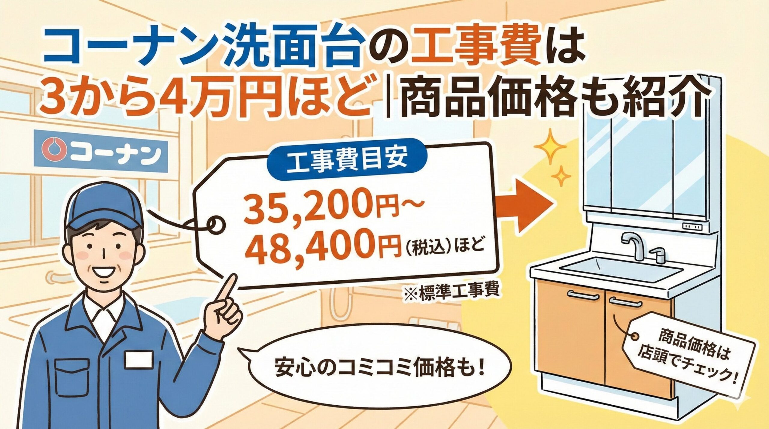 コーナン洗面台の工事費は3から4万円ほど｜商品価格も紹介